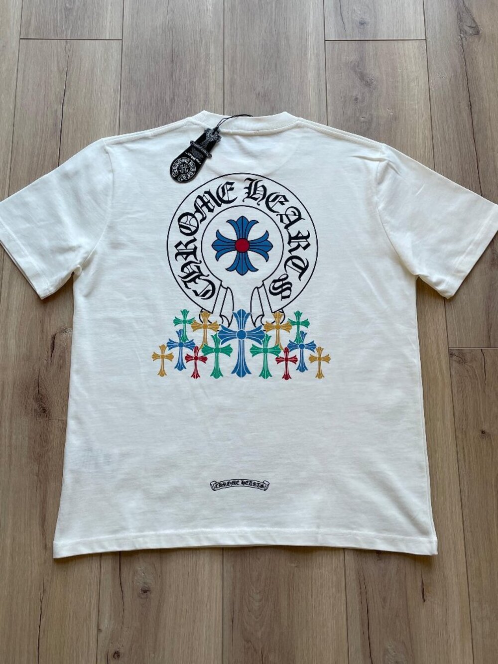 Chrome Hearts White T-Shirt Multicolor Cross Logo Graphic Crew Neck Men's 2XL